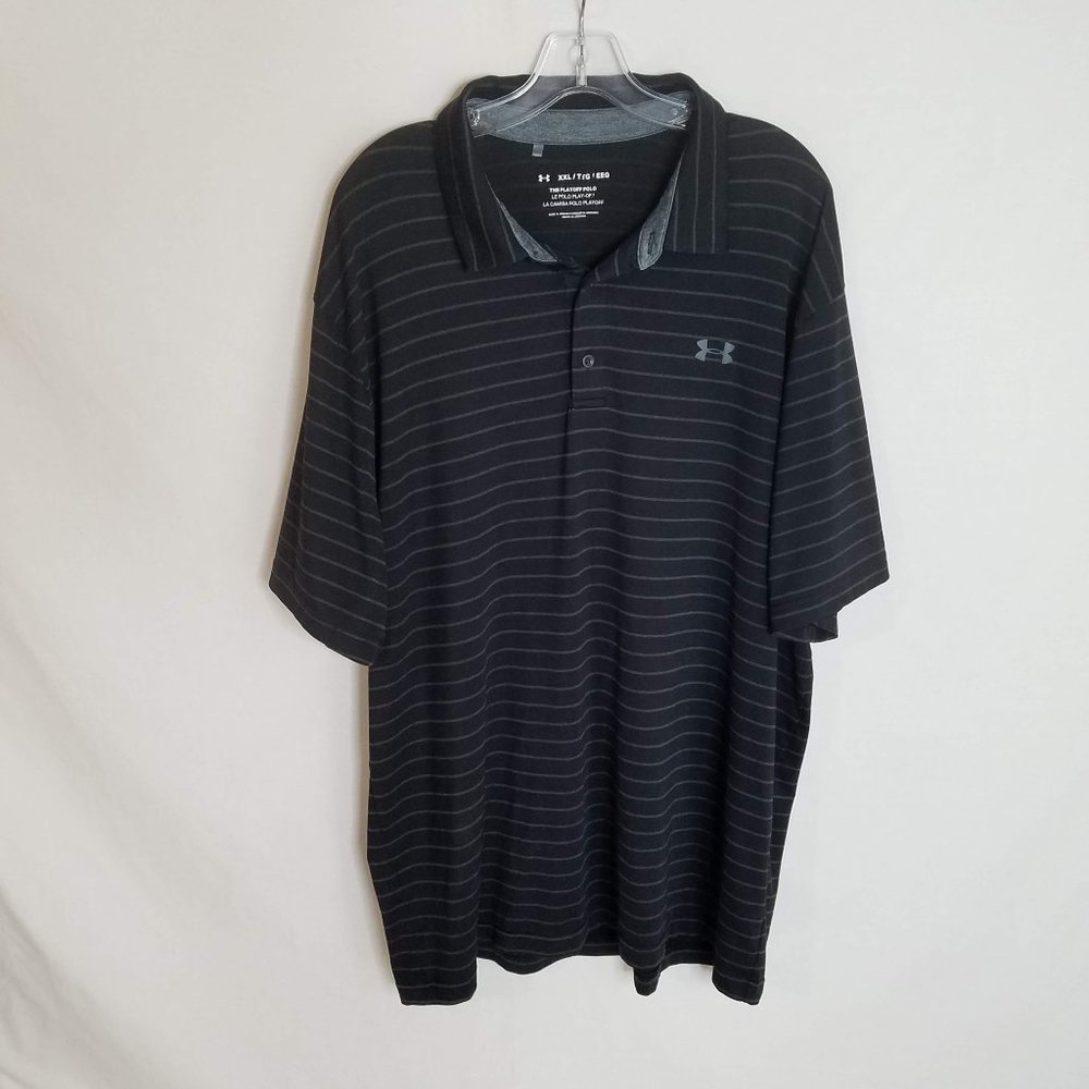 Under Armour The Playoff Black Striped Polo Shirt Men's Size 2XL